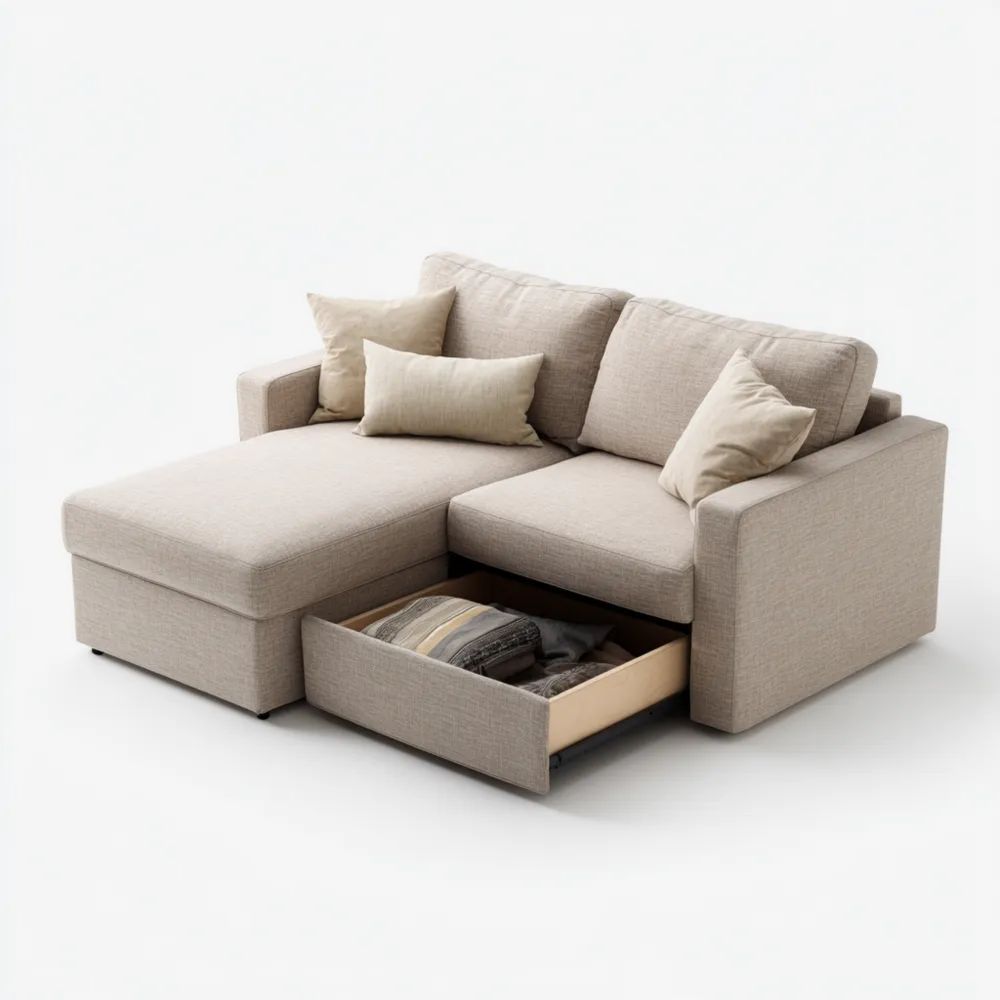 Ecksofa mit Aufbewahrung Stoff 200x140x85 cm – Beige – Modernes Design