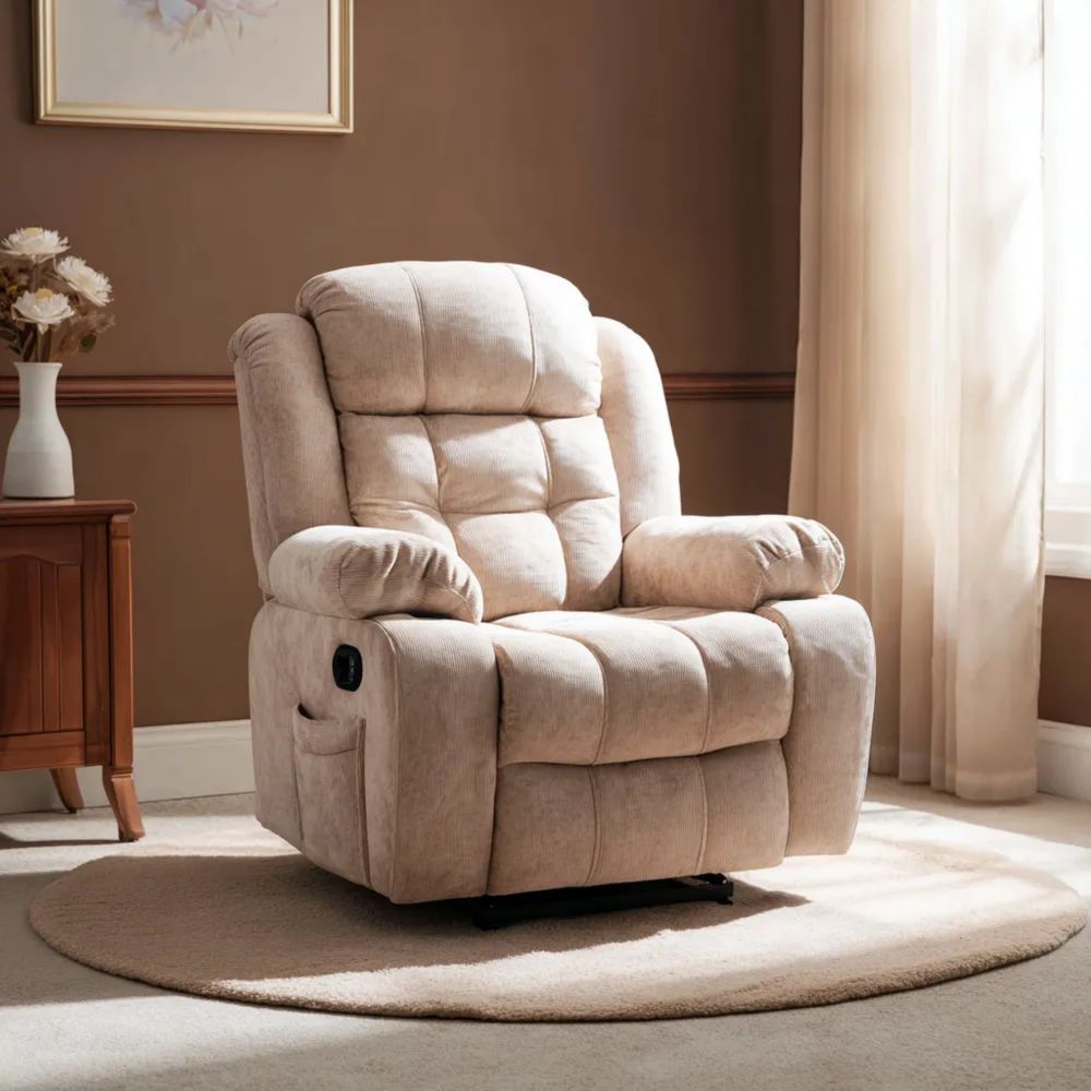 Sessel Stoffpolsterung 90x90x100 cm – Beige – Verstellbare Rückenlehne