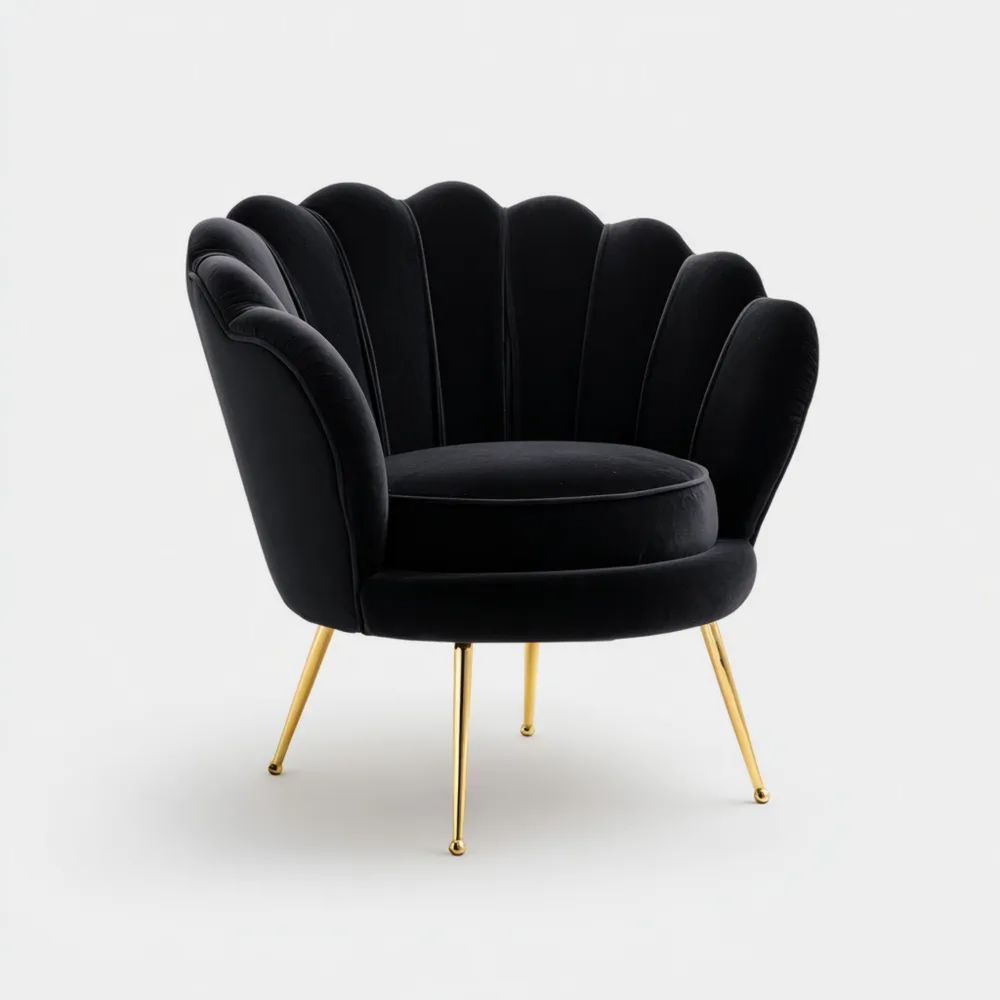 Sessel Samt 75x75x85 cm - Schwarz/Gold - Modernes Design