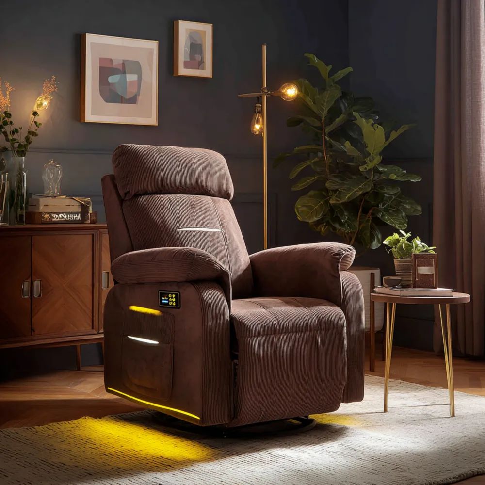Elektrischer Relaxstuhl Cordstoff Verstellbar (85 x 90 x 105 cm) - Braun - Mit LED und USB