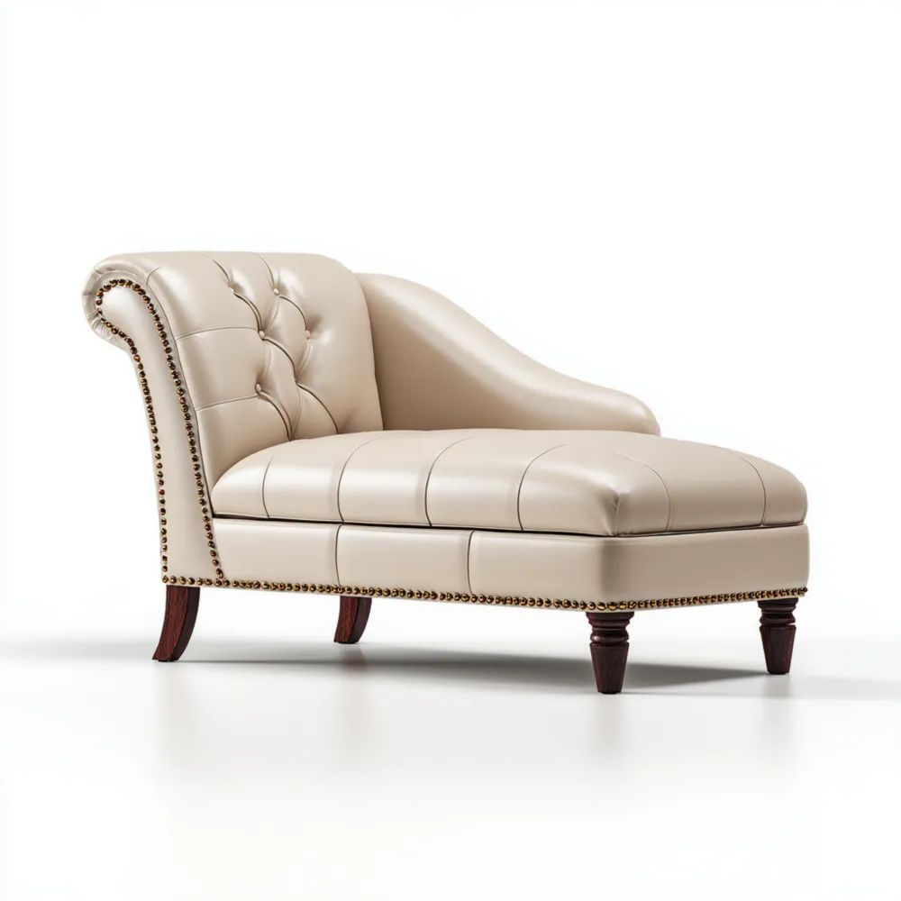 Chaiselongue Leder 180x80x90 cm - Creme - Klassisches Design