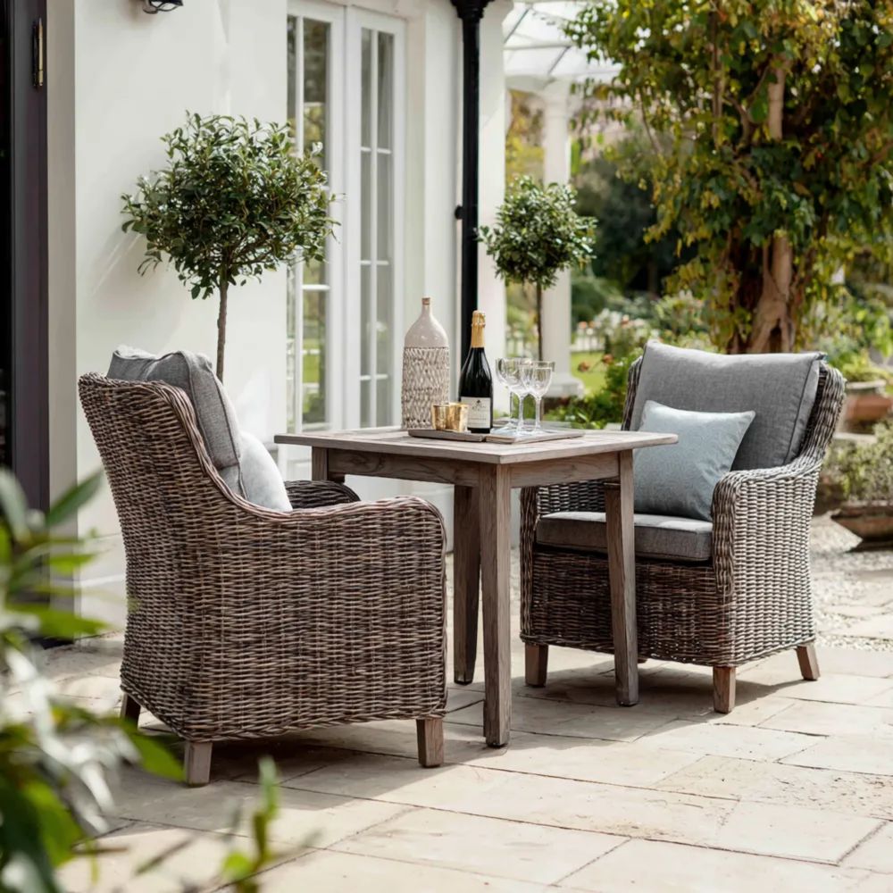 Garten-Essgruppe Rattanimitat 80x80x75 cm - Naturgrau