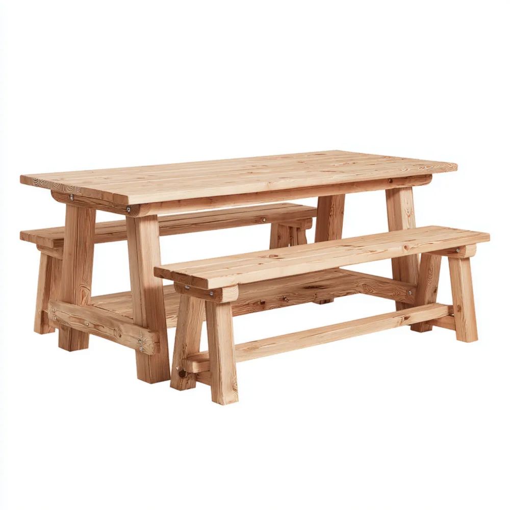 Garten-Essgruppe Massivholz Tanne 180x75x75 cm – Natur – Rustikales Design