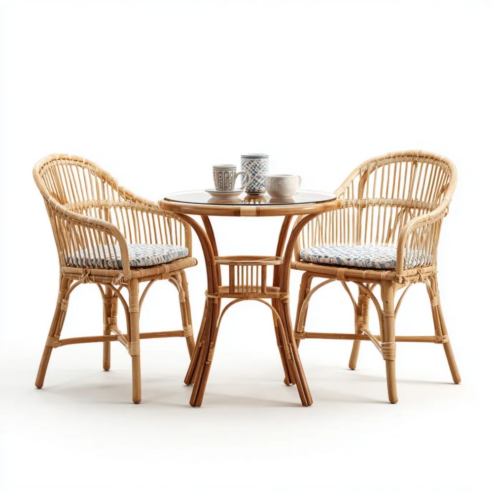 Garten-Essgruppe Rattan 2-Sitzer Set 60x60x72 cm Naturfarben – Klassisches Design