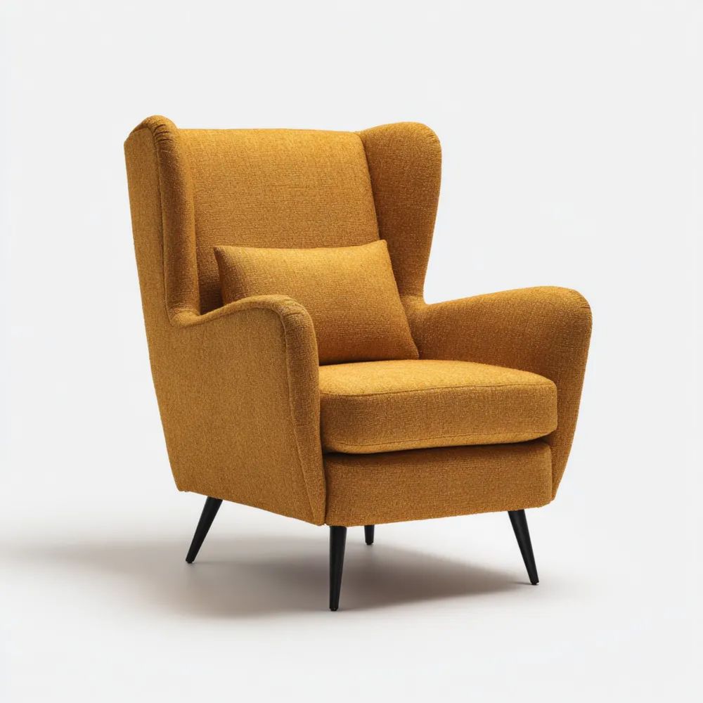 Ohrensessel Stoff 85x90x105 cm – Senfgelb – Retro-Design