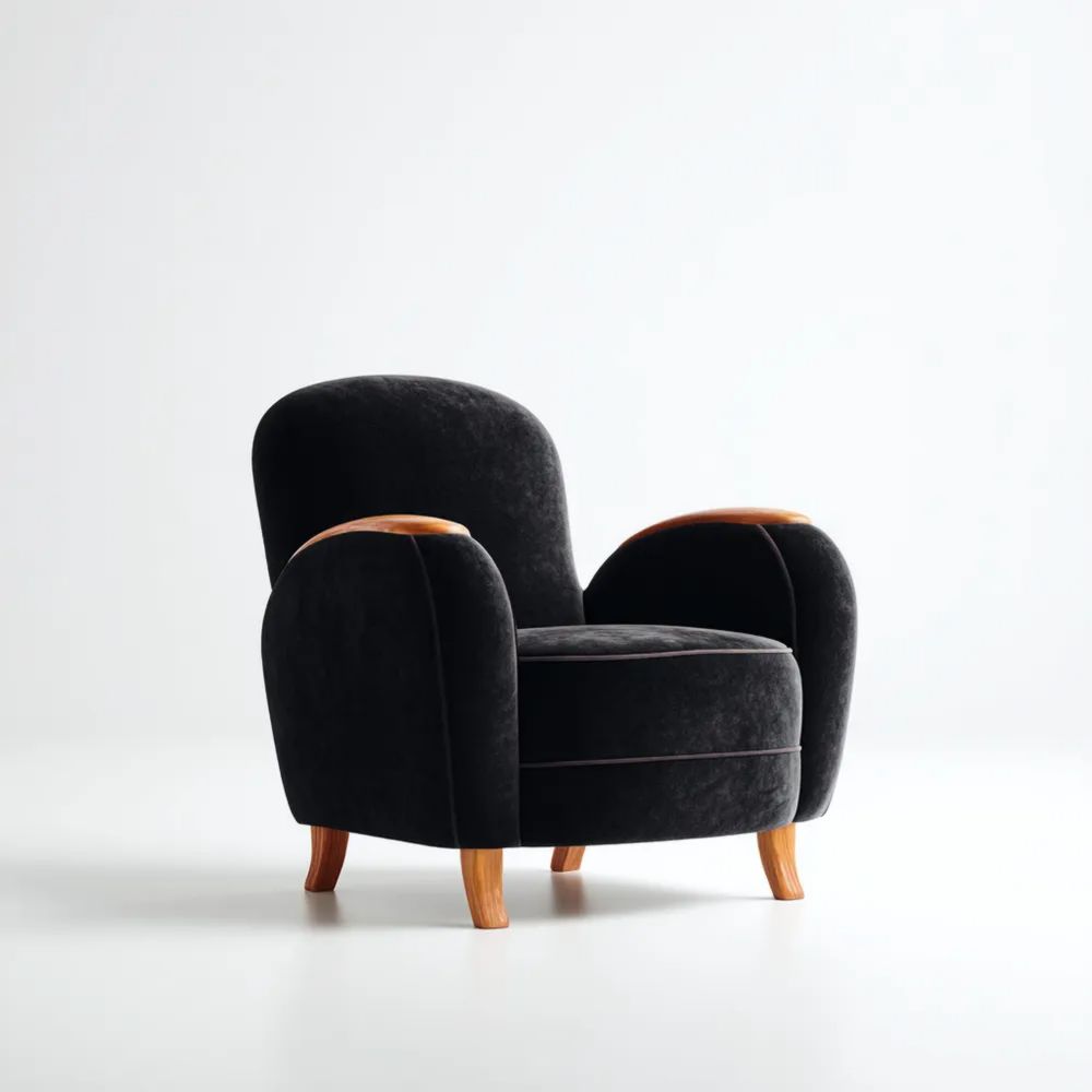 Sessel Samt 85x90x80 cm - Schwarz - Klassisches Design