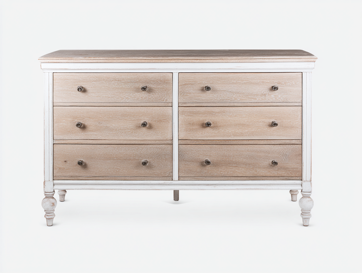 Commode en bois massif finition patinée avec espaces de rangement 150x45x85 cm - Bois clair-Blanc - Commode style classique pour intérieur-Casagethut