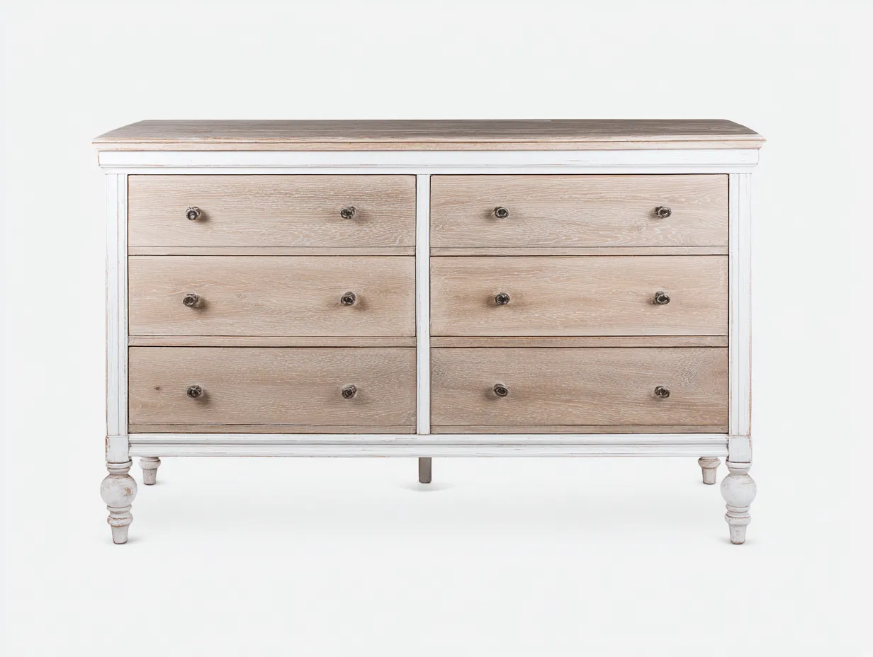 Commode en bois massif finition patinée avec espaces de rangement 150x45x85 cm - Bois clair-Blanc - Commode style classique pour intérieur-Casagethut