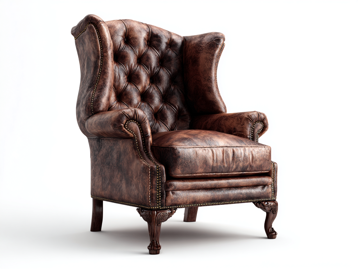 Fauteuil à oreilles en cuir pour salon 85x90x105 cm - marron - style classique-Casagethut