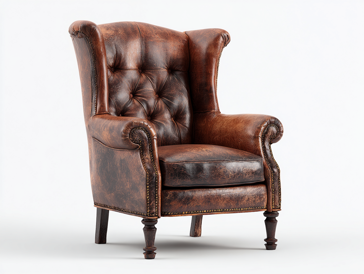 Fauteuil à oreilles en revêtement aspect cuir 80x90x105 cm - marron vintage - style classique-Casagethut