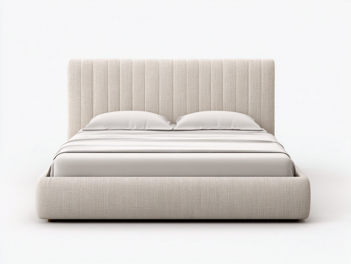 Lit double en tissu rembourré avec tête de lit verticale 210x170x110 cm - Beige - Lit double design contemporain pour chambre-Casagethut