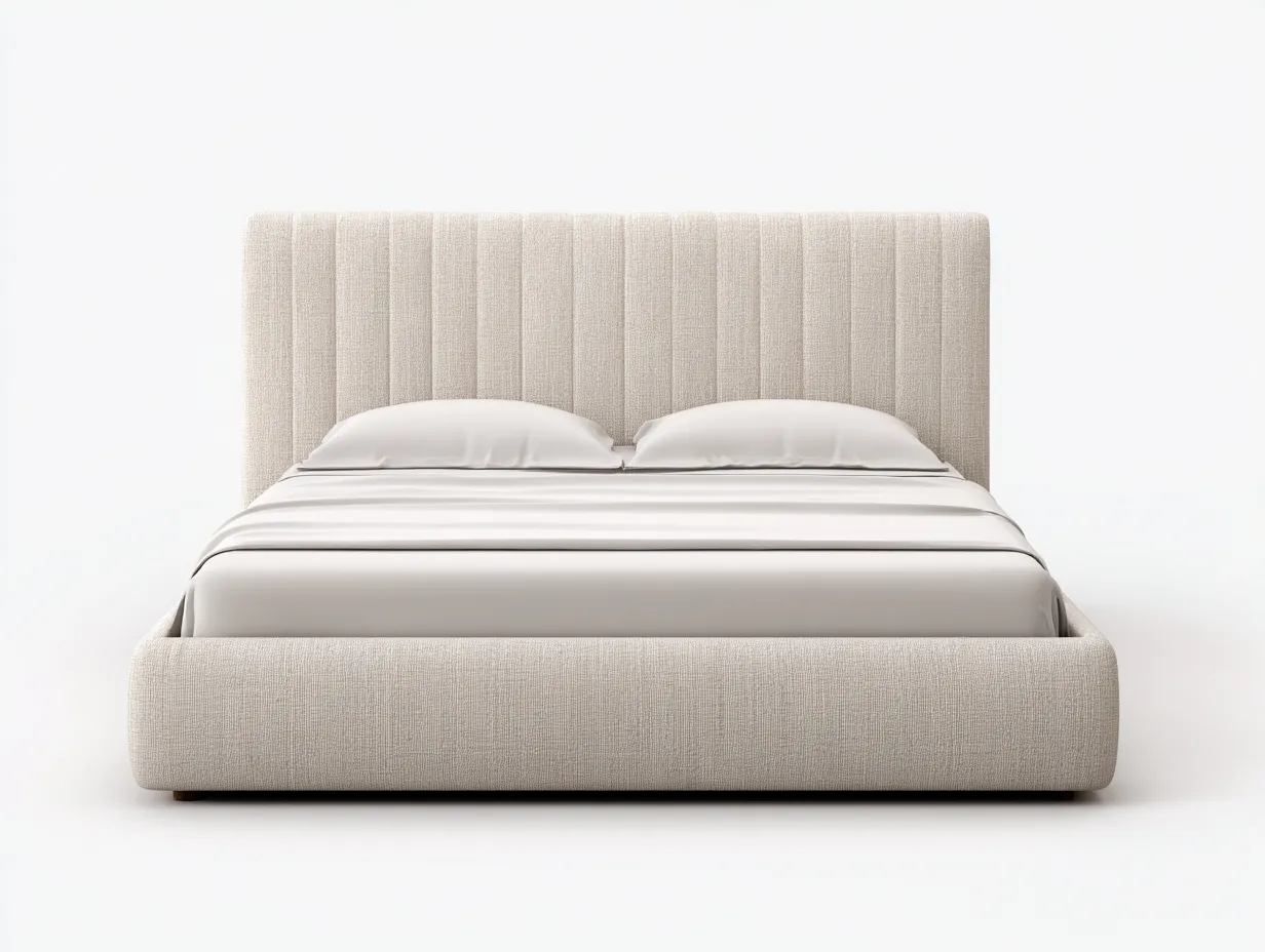 Lit double en tissu rembourré avec tête de lit verticale 210x170x110 cm - Beige - Lit double design contemporain pour chambre-Casagethut