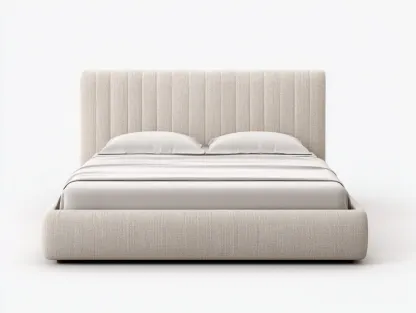 Lit double en tissu rembourré avec tête de lit verticale 210x170x110 cm - Beige - Lit double design contemporain pour chambre-Casagethut