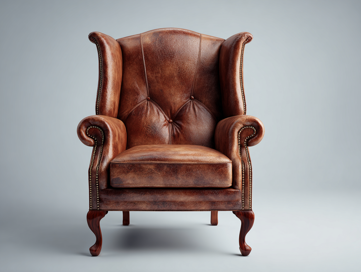 Fauteuil à oreilles en cuir avec structure bois 80x85x105 cm - Marron - Fauteuil classique pour salon-Casagethut