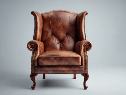 Fauteuil à oreilles en cuir avec structure bois 80x85x105 cm - Marron - Fauteuil classique pour salon-Casagethut