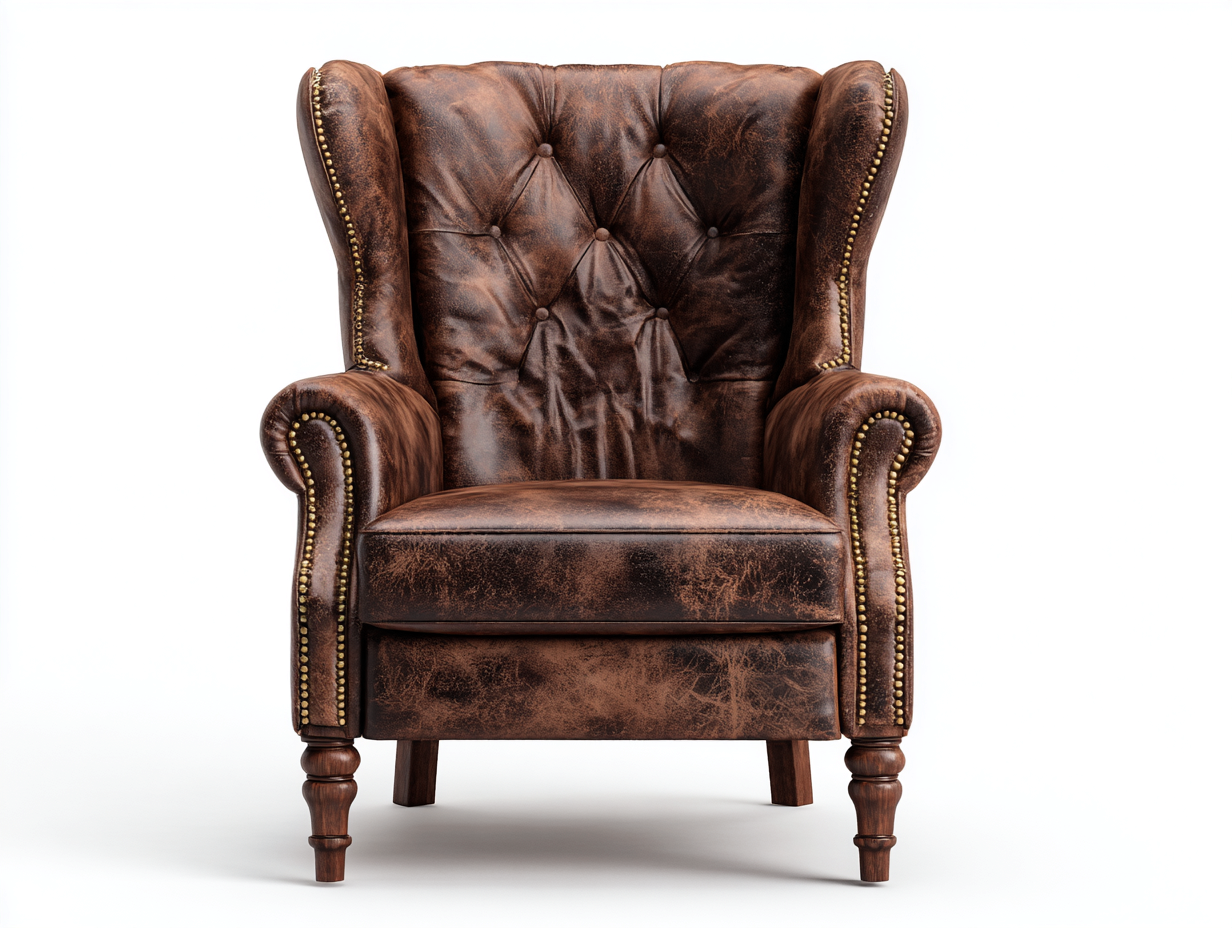 Fauteuil à oreilles en revêtement aspect cuir 82x88x108 cm - marron vintage - style classique-Casagethut