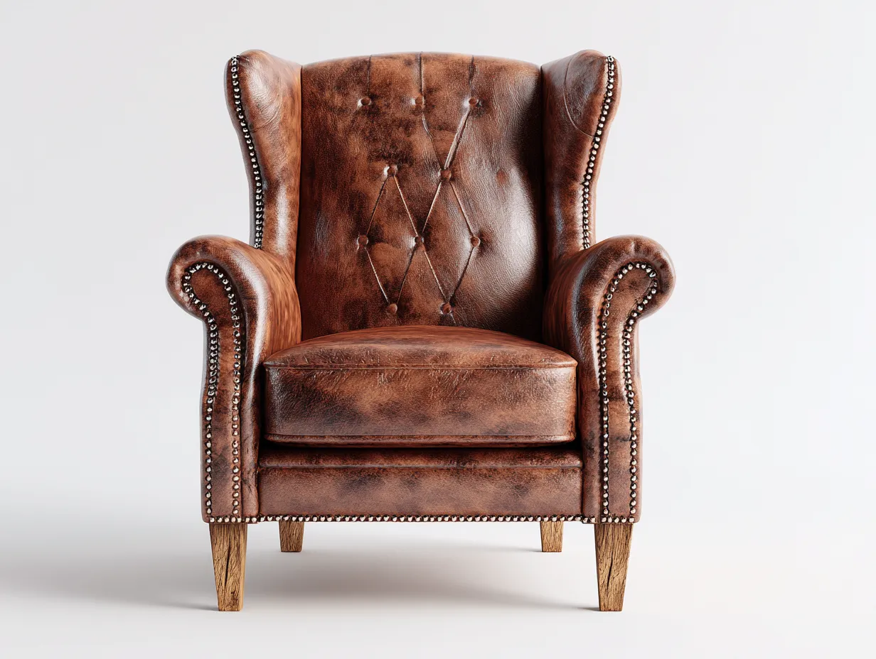 Fauteuil à oreilles en cuir 80x88x108 cm - Marron - style classique raffiné-Casagethut
