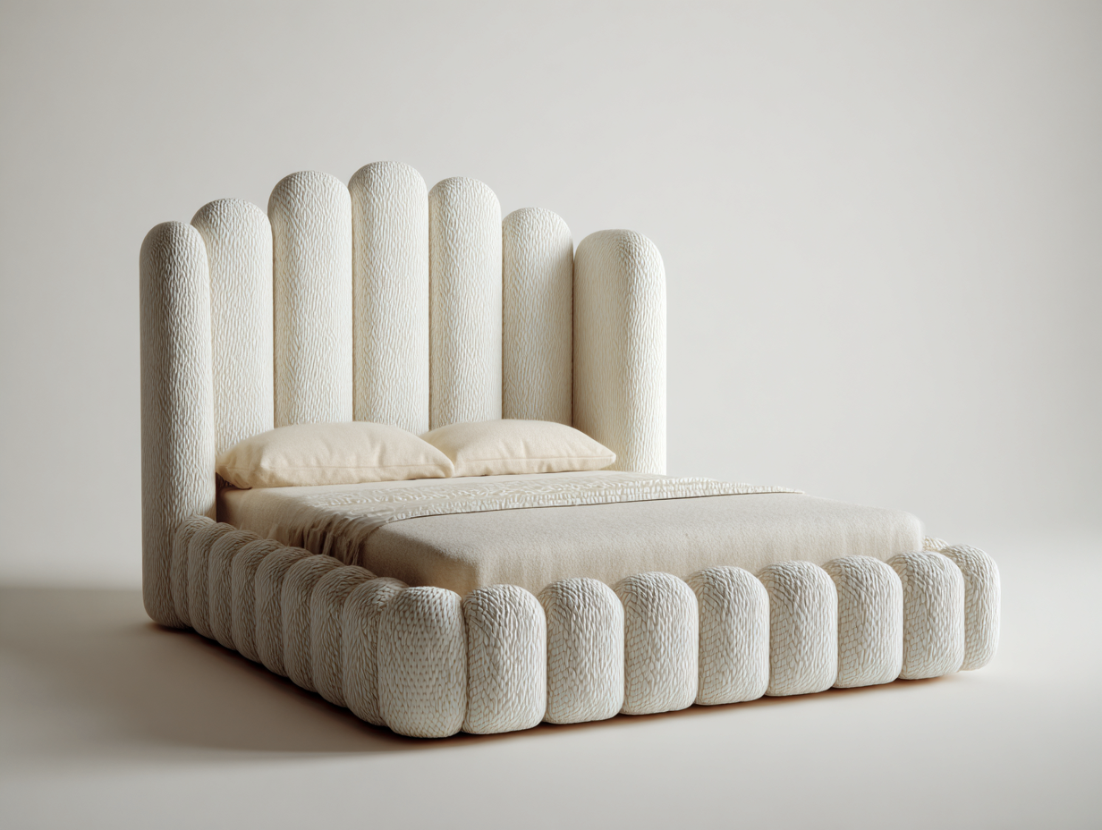 Lit double rembourré en tissu pour chambre 210x180x115 cm - beige - design contemporain-Casagethut