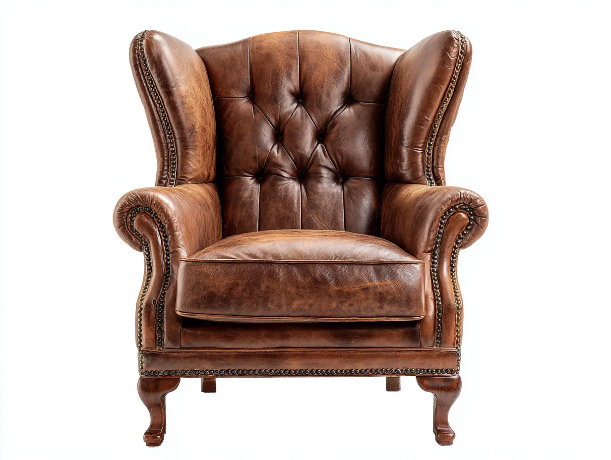 Fauteuil à oreilles en cuir pour salon 88x92x108 cm - marron - style classique-Casagethut