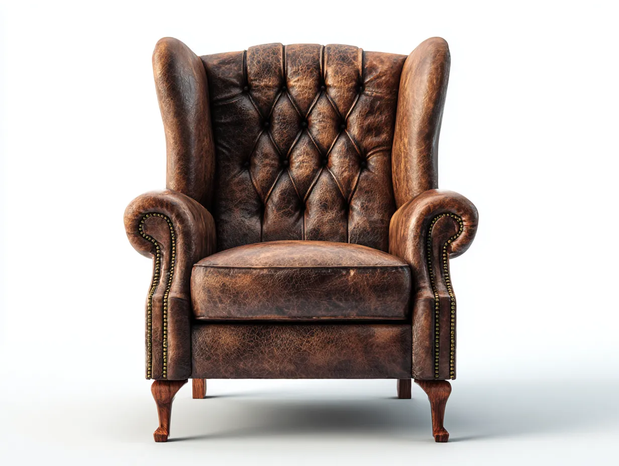 Fauteuil à oreilles en cuir 78x85x105 cm - Marron - style classique élégant-Casagethut
