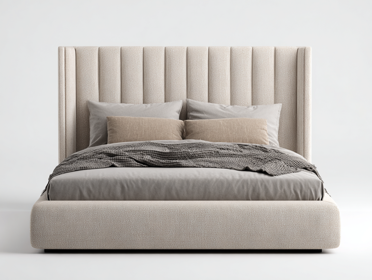 Lit double tapissé en tissu 200x160x110 cm - usage intérieur - beige - design moderne-Casagethut