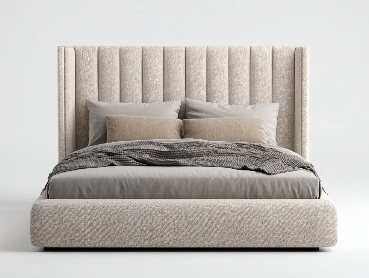 Lit double tapissé en tissu 200x160x110 cm - usage intérieur - beige - design moderne-Casagethut