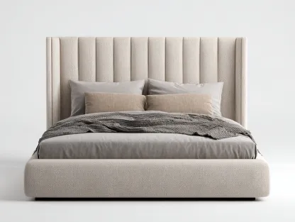 Lit double tapissé en tissu 200x160x110 cm - usage intérieur - beige - design moderne-Casagethut