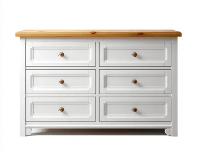 Commode en bois 120x45x85 cm avec 6 tiroirs - blanc et bois naturel - style classique-Casagethut