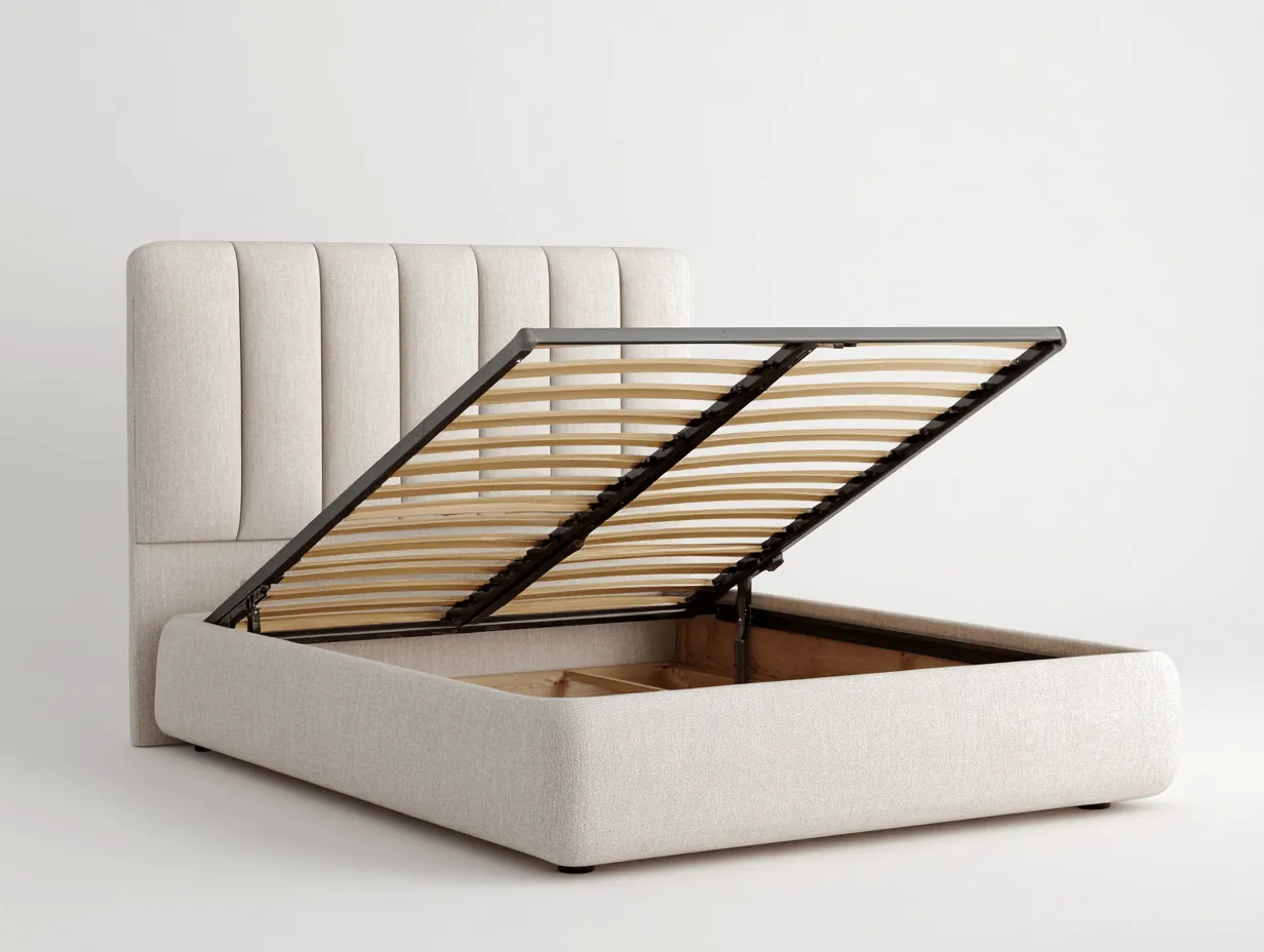 Lit double avec coffre relevable en tissu 200x160x105 cm - beige clair - design contemporain-Casagethut