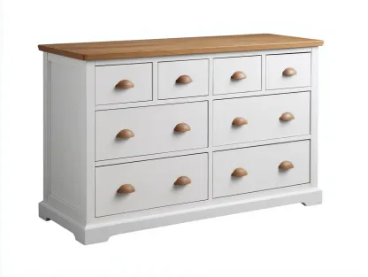 Commode 8 tiroirs en bois 140x45x85 cm - Blanc-Marron - style classique contemporain-Casagethut