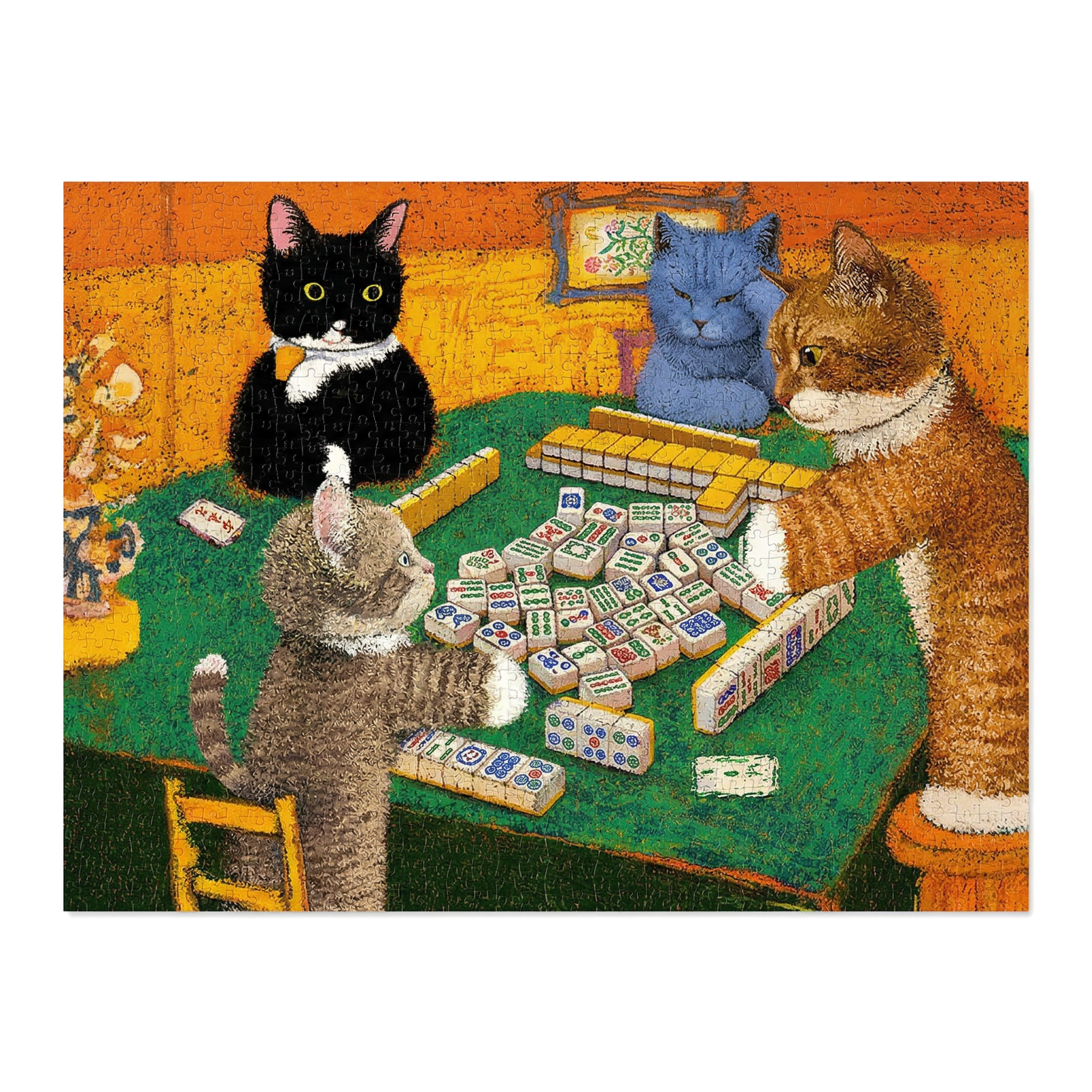 Artistic picture of cats and mahjong theme jigsaw puzzle - 1200 pieces 