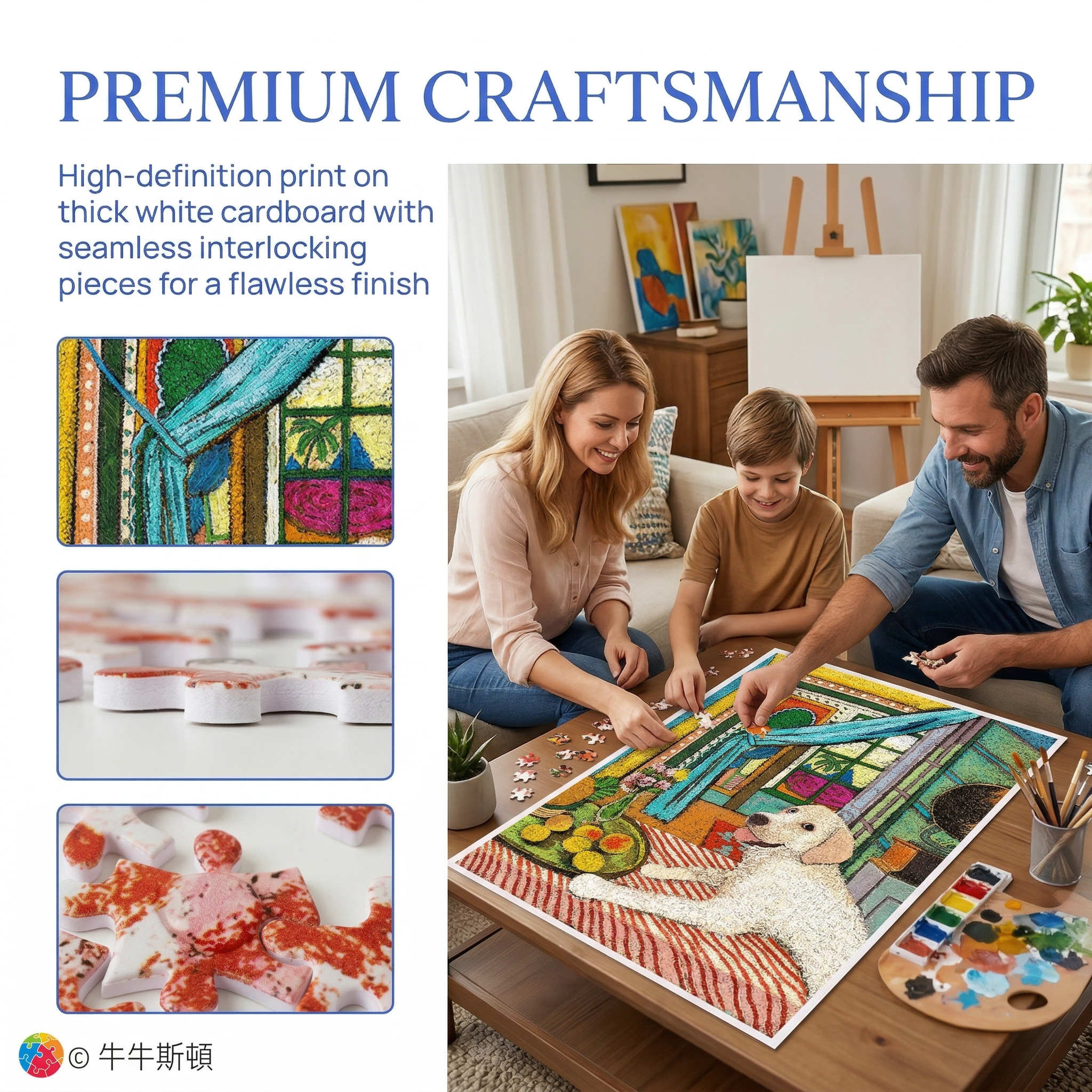 Adorable Puppy Modern Minimalist Oil Painting Style Hanging Puzzle 1200PCS 