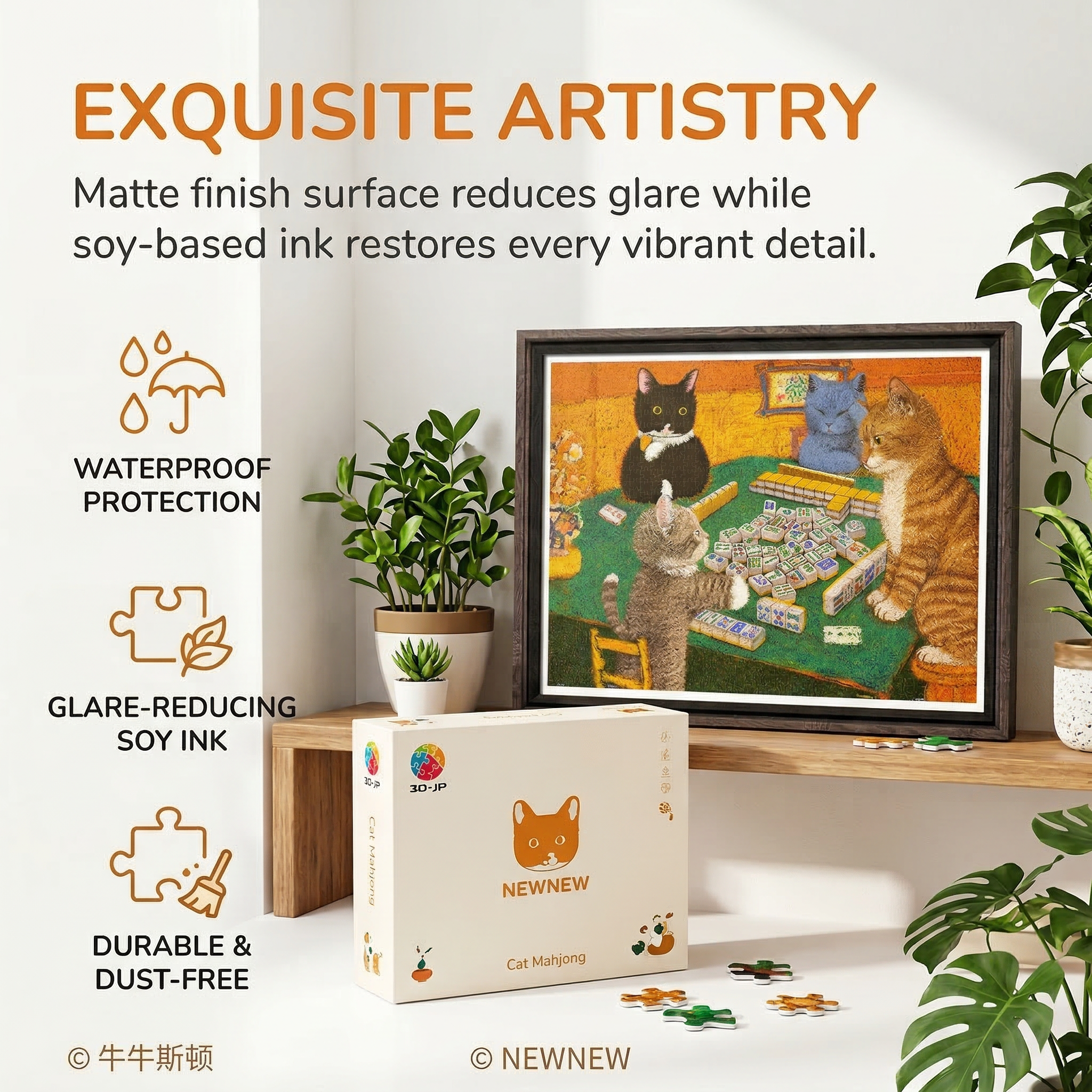 Artistic picture of cats and mahjong theme jigsaw puzzle - 1200 pieces 