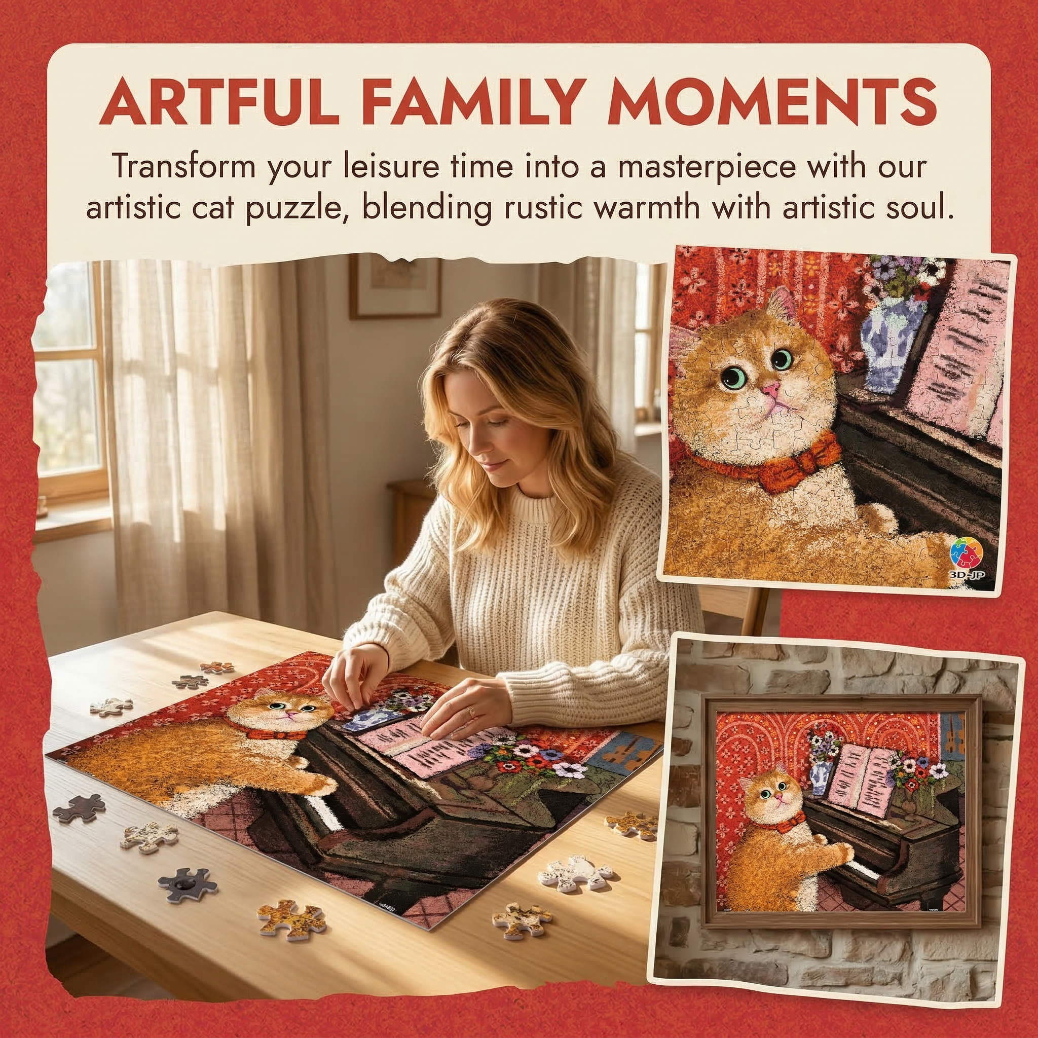 Art painting of cats, decorative painting, playing the piano, jigsaw puzzle-500 pieces