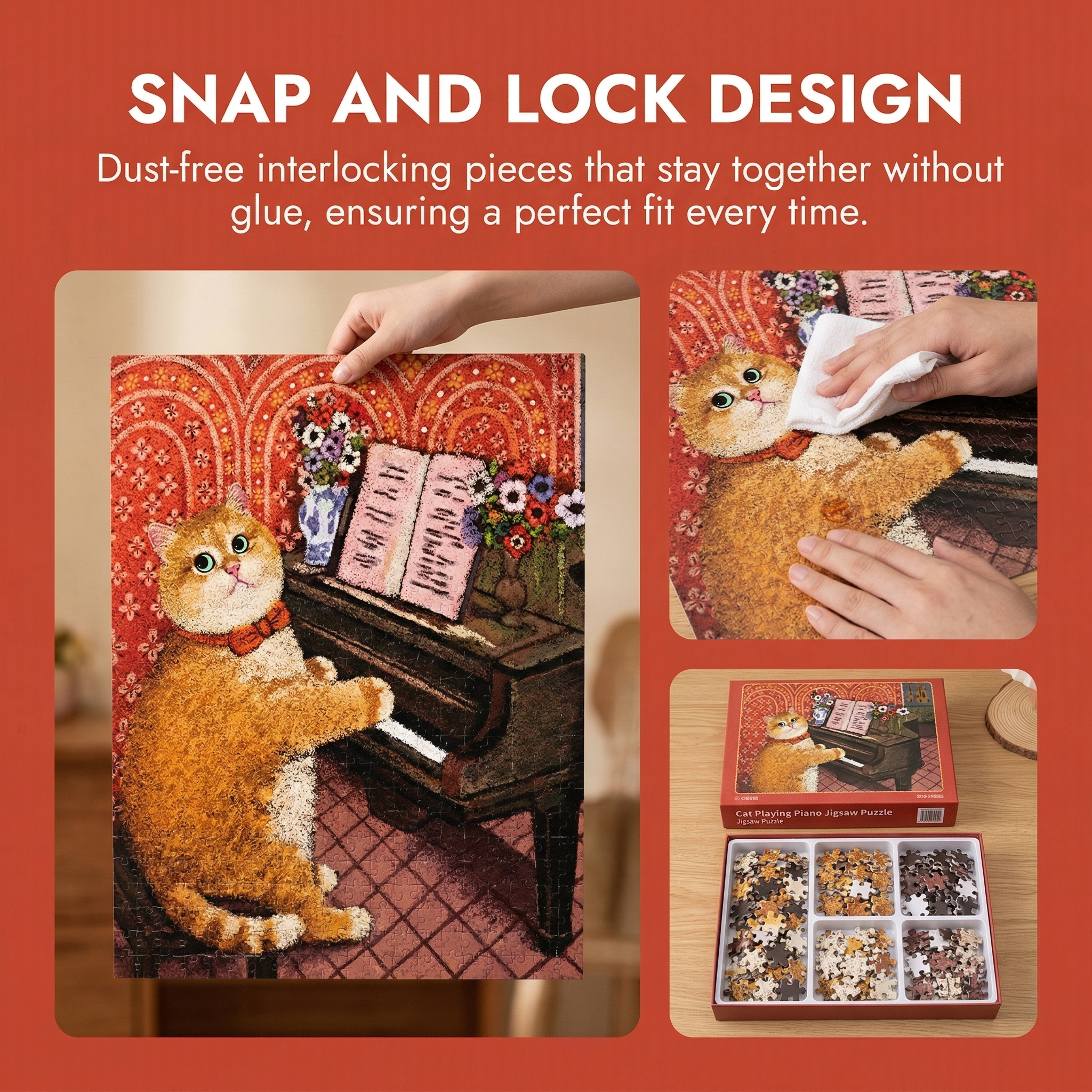 Art painting of cats, decorative painting, playing the piano, jigsaw puzzle-500 pieces