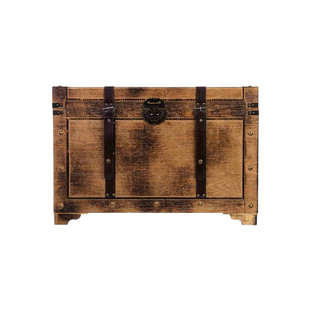 Coffre de Rangement Vintage en Bois avec Sangles en Cuir-zonoxspace