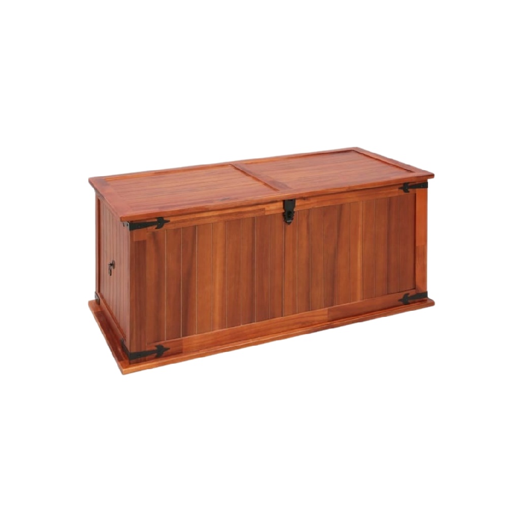 Coffre de rangement en bois massif avec ferrures noires-zonoxspace