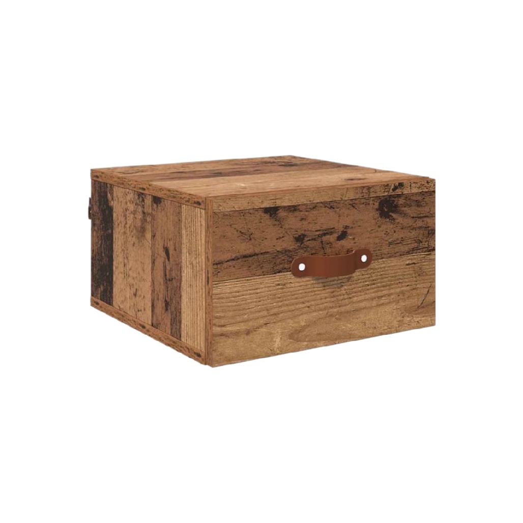 Petite commode de bureau en bois vieilli - Avec poignée en cuir-zonoxspace