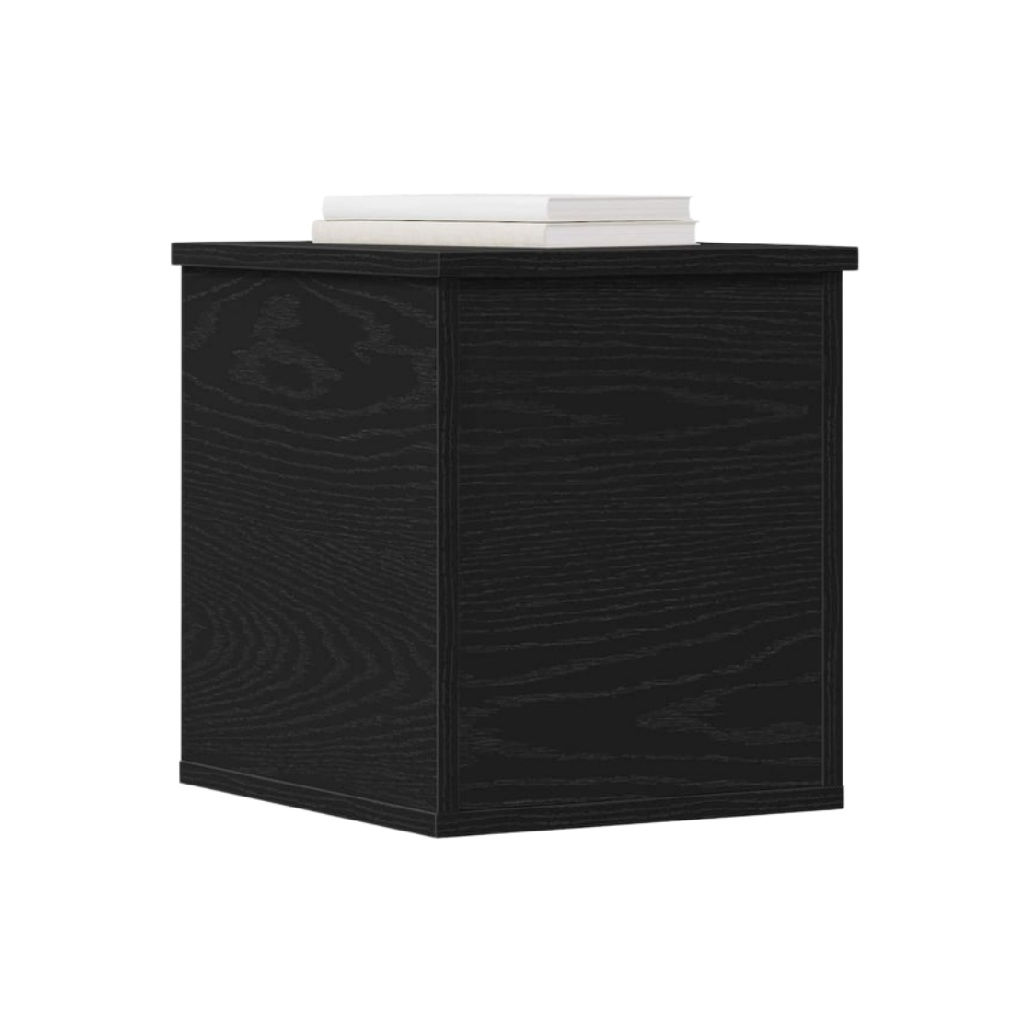 Modern Black Wood Texture Side Table - Cube Storage Nightstand-zonelyhome