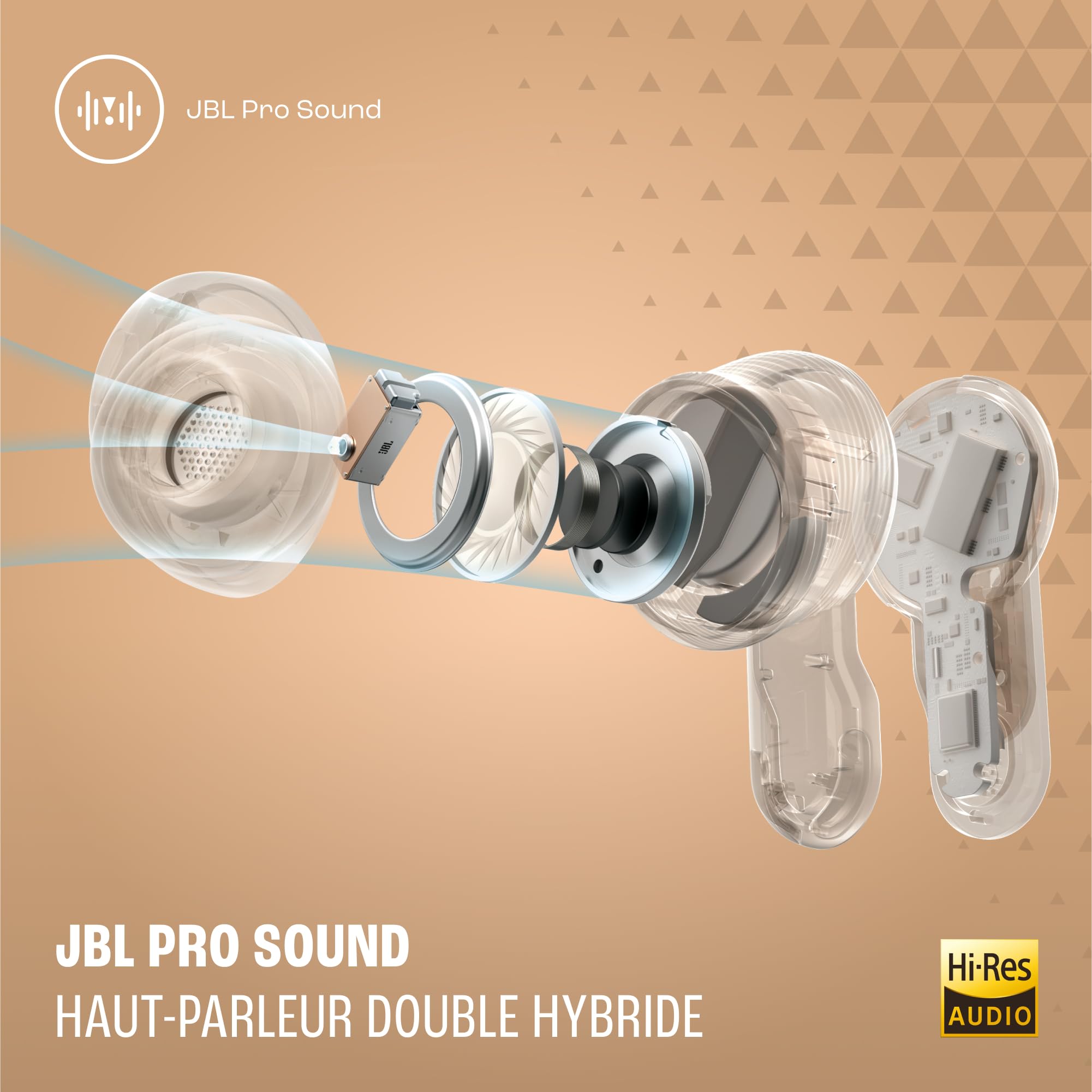 JBL Tour Pro 3, Écouteurs sans Fil, étui Intelligent de Recharge, 40h d'autonomie, avec Réduction de Bruit Adaptative, Bluetooth, Son Spatial 360, Marron