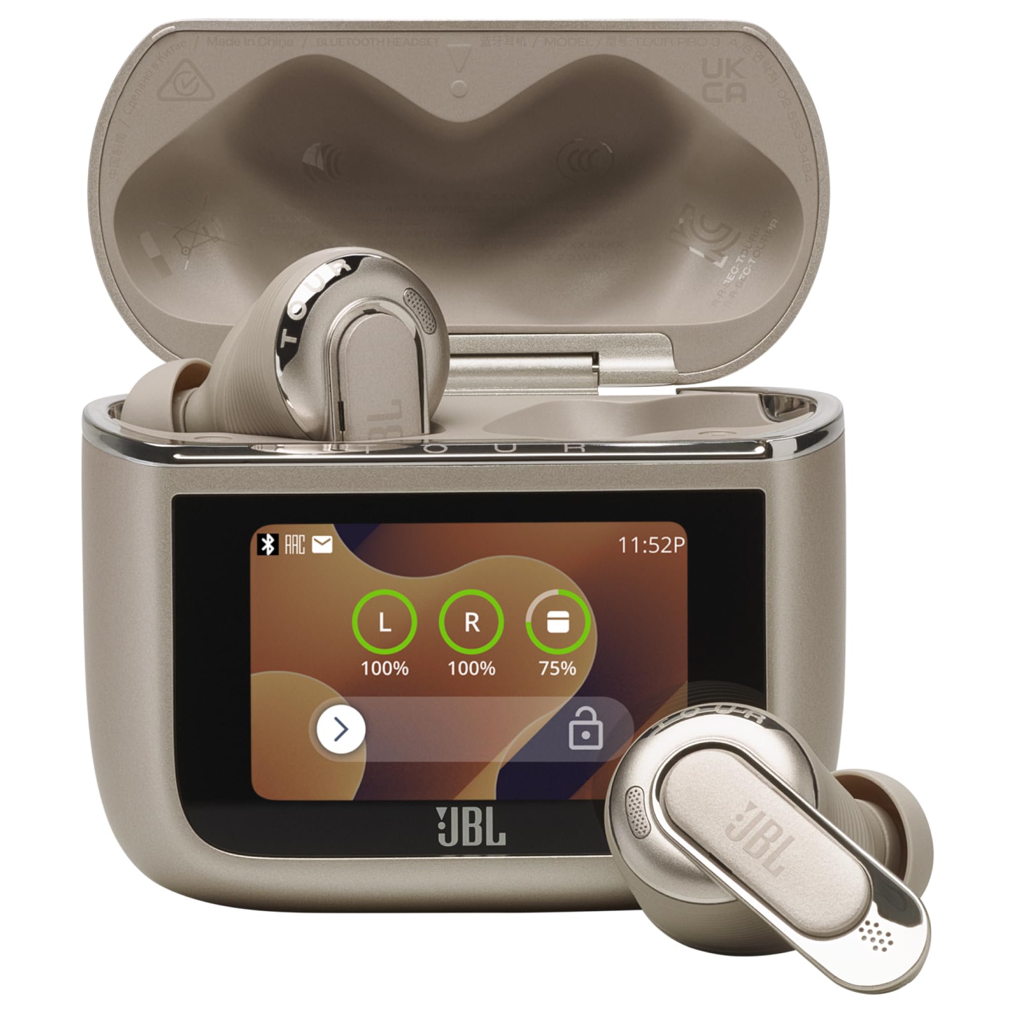 JBL Tour Pro 3, Écouteurs sans Fil, étui Intelligent de Recharge, 40h d'autonomie, avec Réduction de Bruit Adaptative, Bluetooth, Son Spatial 360, Marron