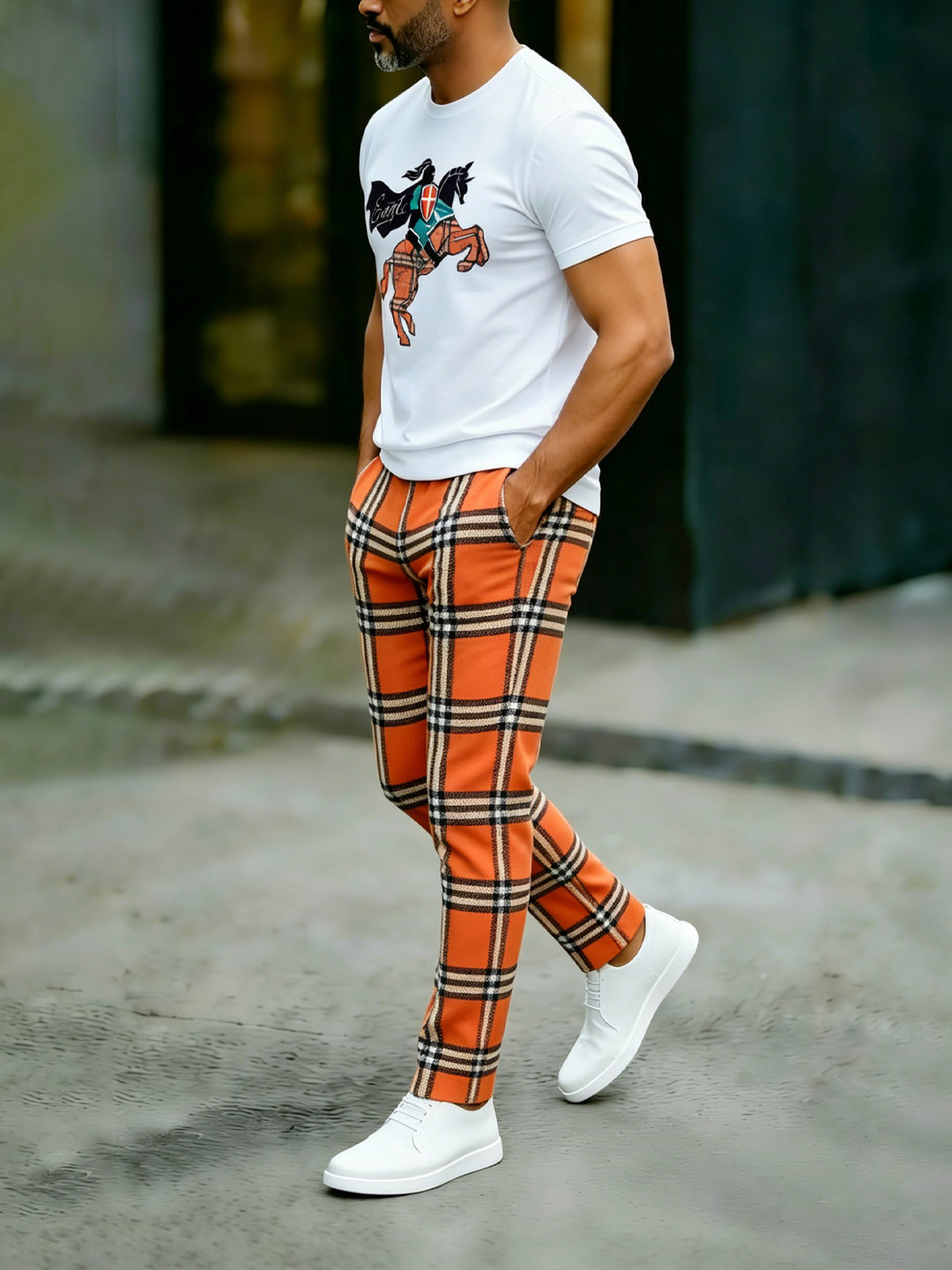 Crew Neck Tee & Long Pants Set High Street Fashion Luxury Brand Print Casual Tracksuit Plus Size