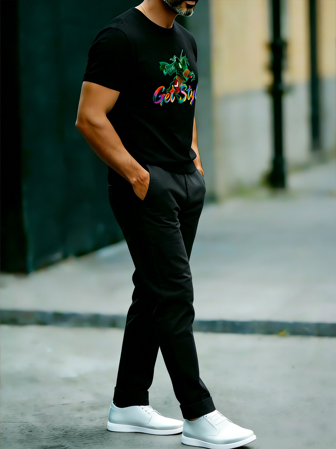 British Retro Print Cotton Set – Crew Neck T-Shirt & Long Pants Streetwear Outfit