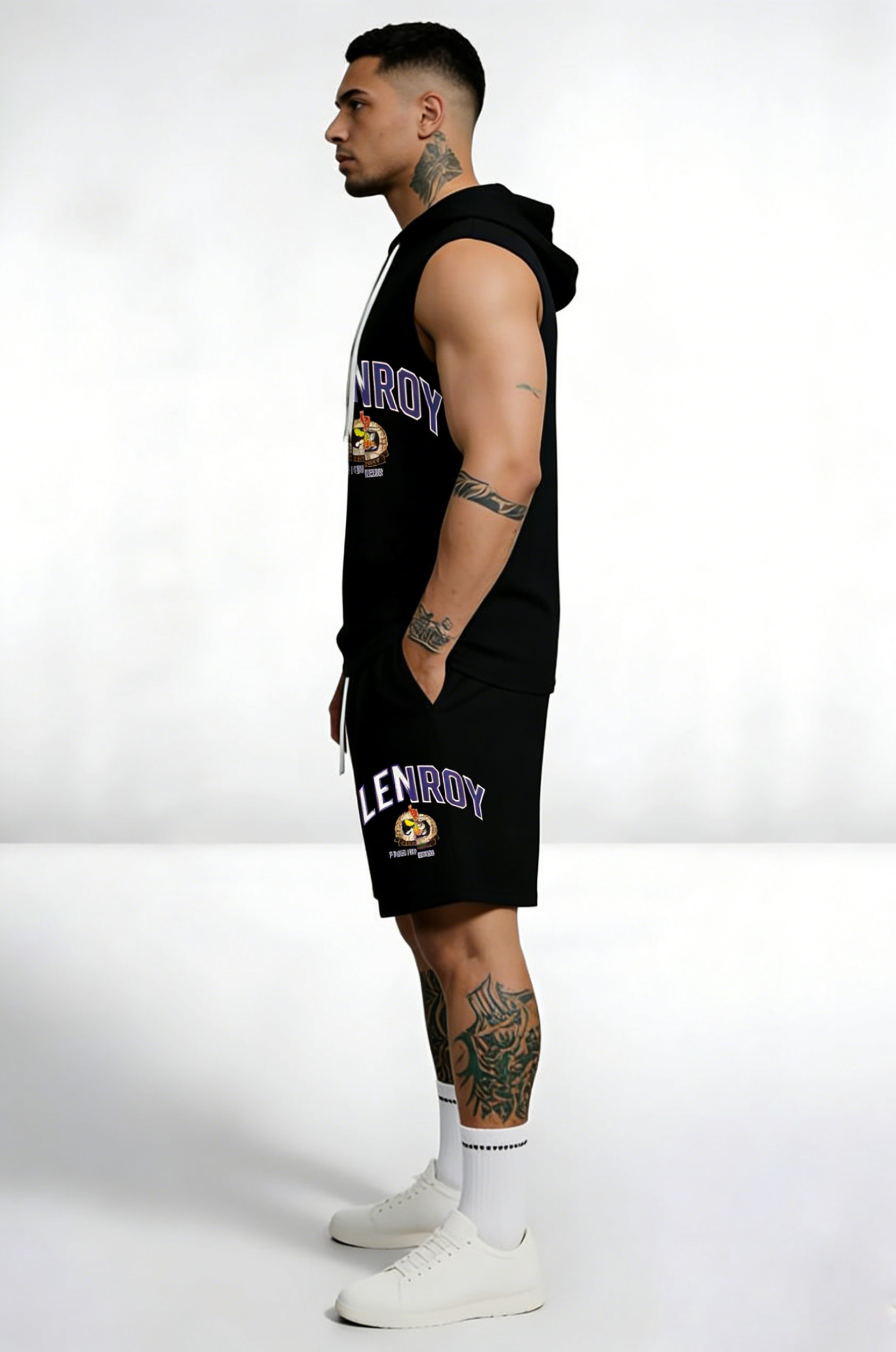 Printed Sleeveless Hoodie Set – Cotton Blend Hoodie Tank & Shorts Two-Piece Summer Outfit