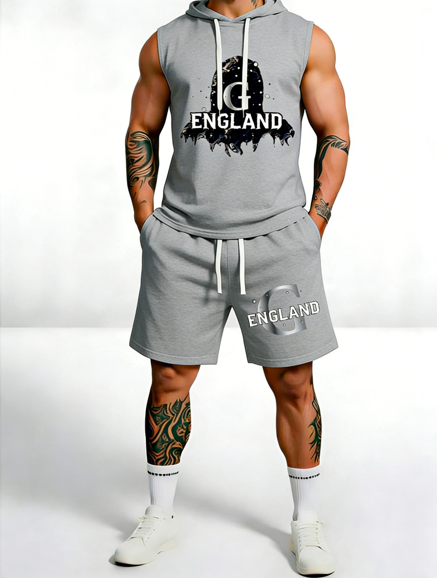 Printed Sleeveless Hoodie Set – Cotton Blend Hoodie Tank & Shorts Two-Piece Summer Outfit