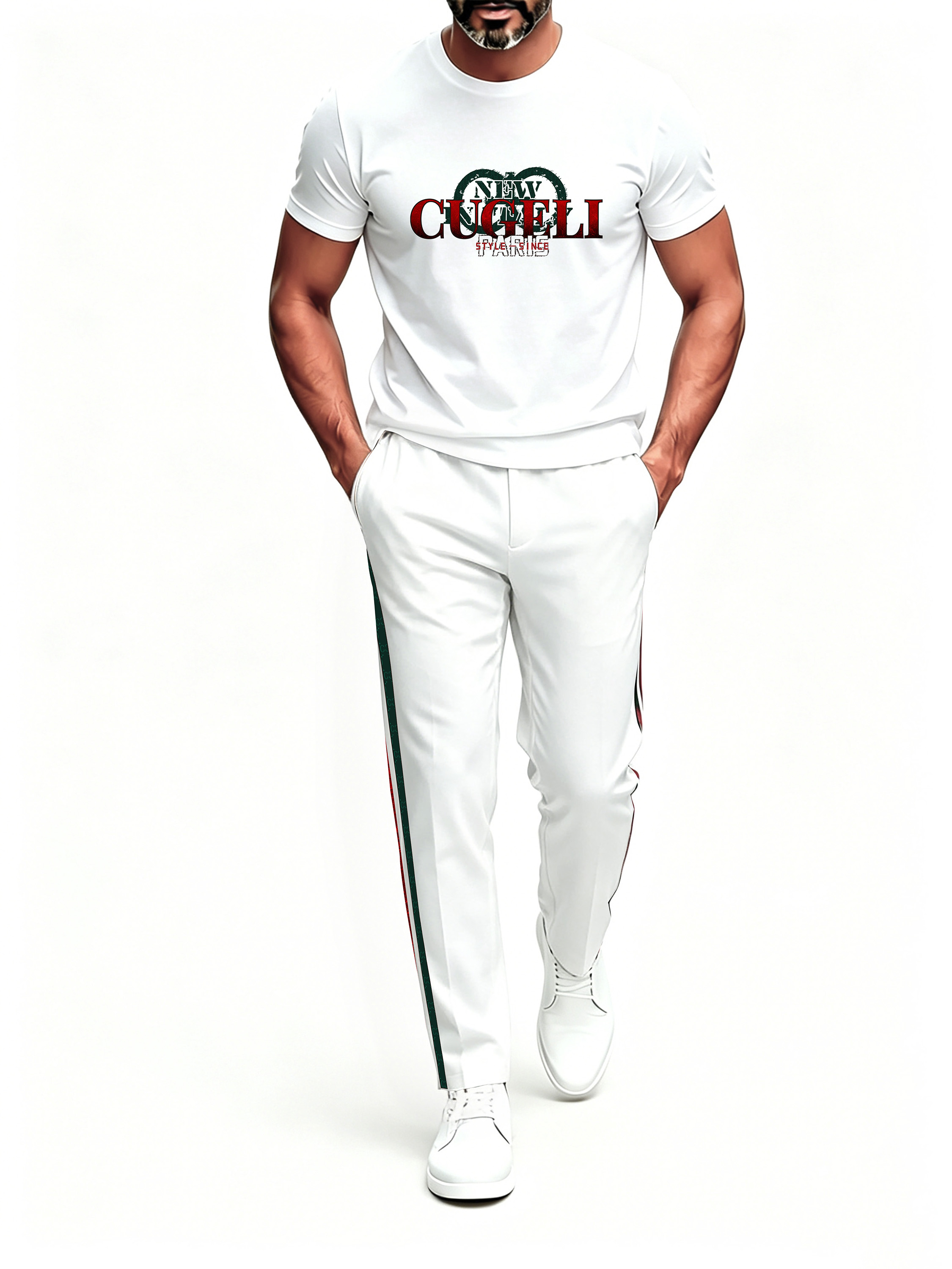 Short Sleeve T-Shirt & Pants Set Luxury Inspired Print Breathable Lightweight 2-Piece Outfit S-5XL