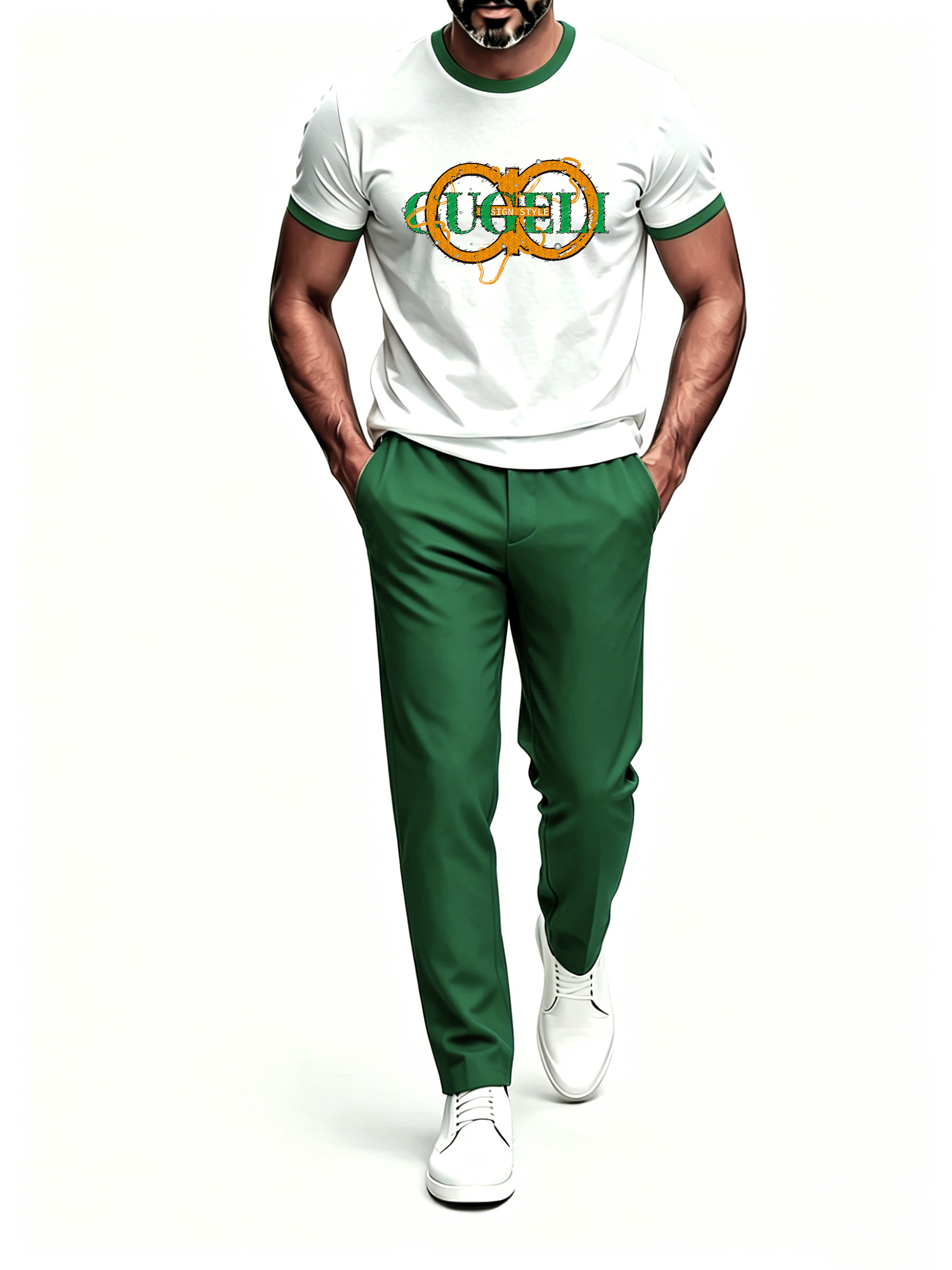 Short Sleeve T-Shirt & Pants Set Luxury Inspired Print Breathable Lightweight 2-Piece Outfit S-5XL