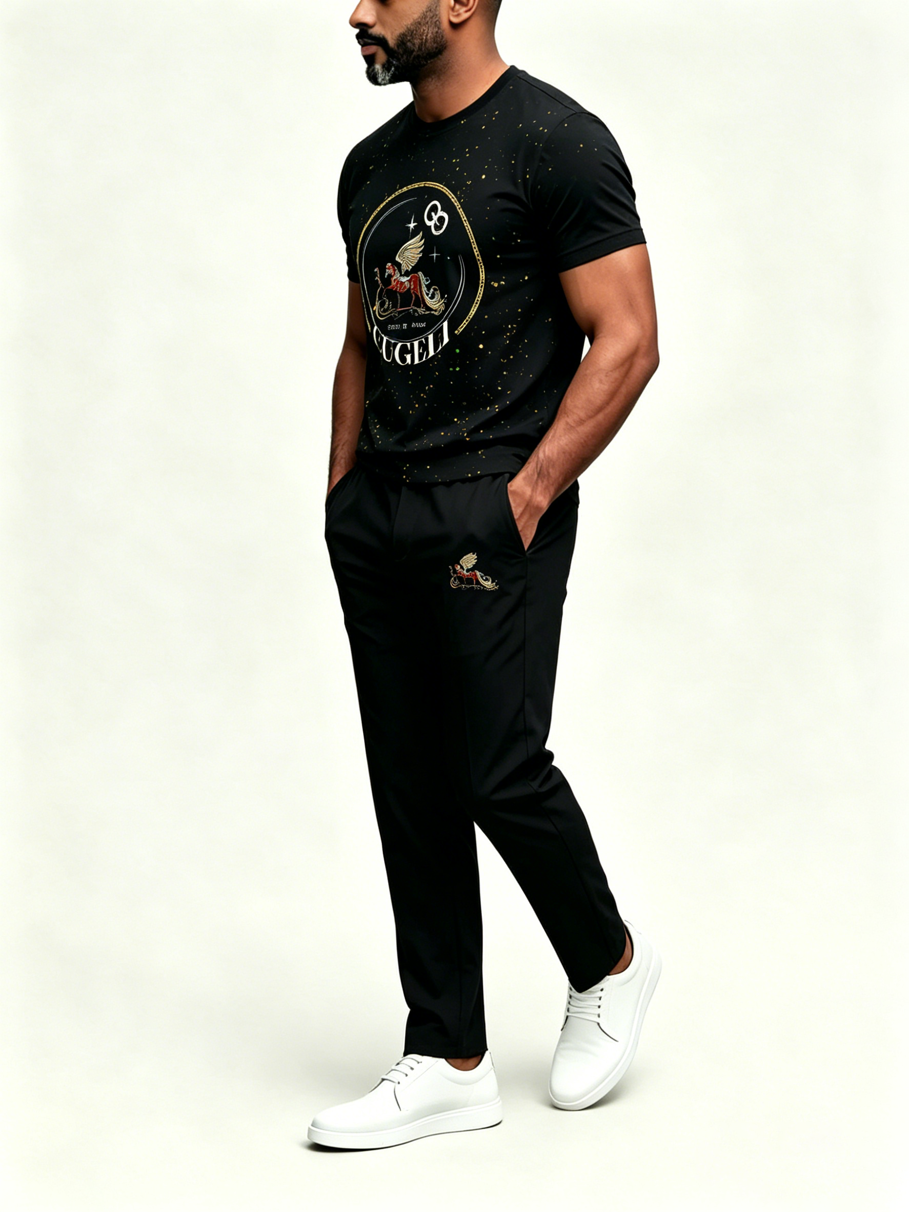 Short Sleeve T-Shirt & Pants Set Luxury Inspired Print Breathable Lightweight 2-Piece Outfit S-5XL