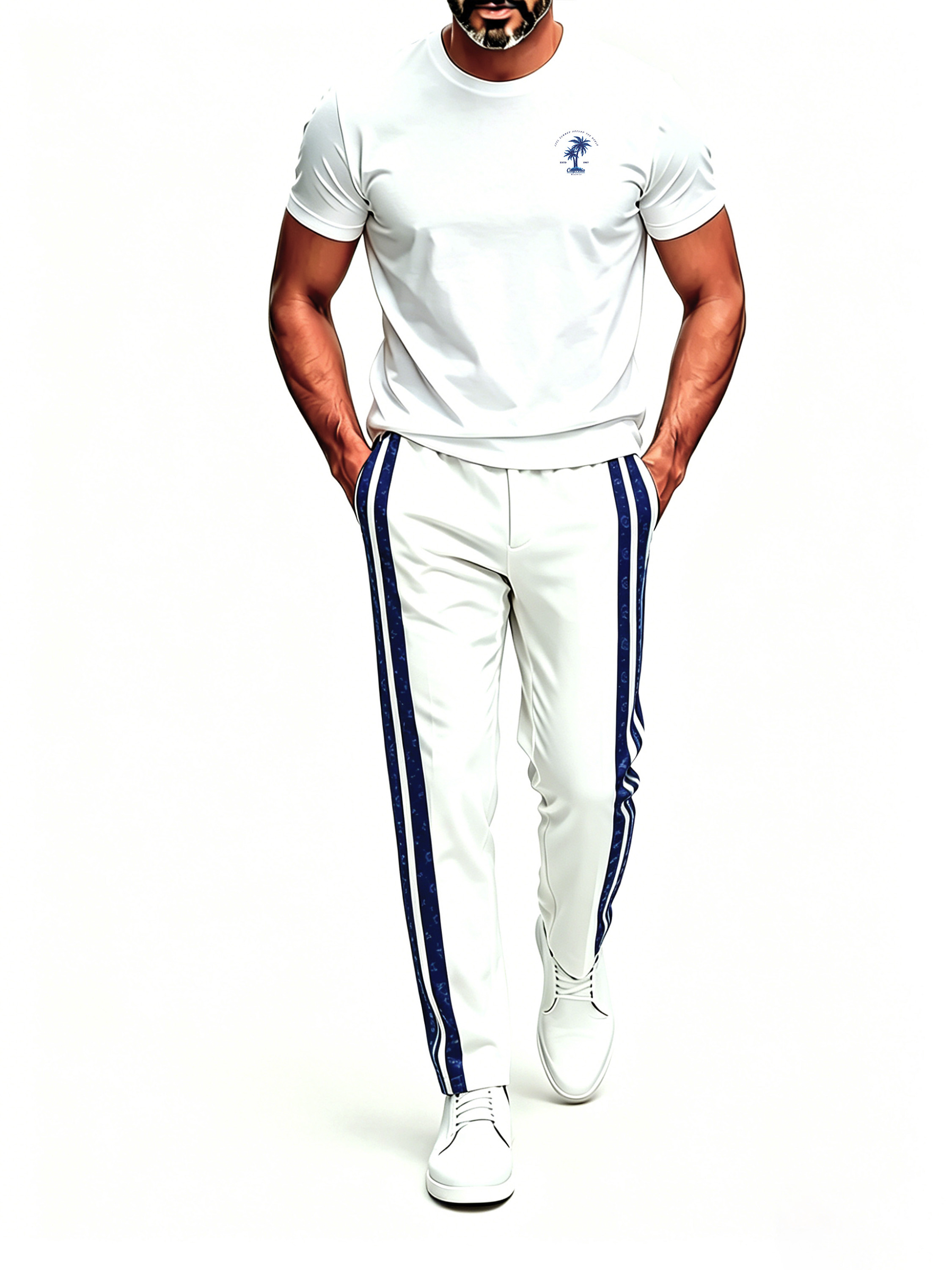 Short Sleeve T-Shirt & Pants Set Luxury Inspired Print Breathable Lightweight 2-Piece Outfit S-5XL