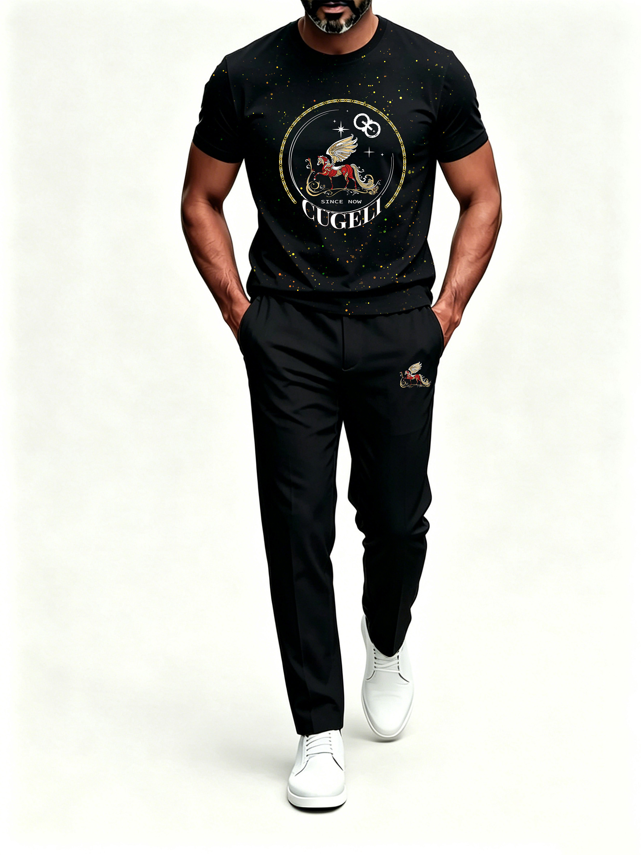 Short Sleeve T-Shirt & Pants Set Luxury Inspired Print Breathable Lightweight 2-Piece Outfit S-5XL